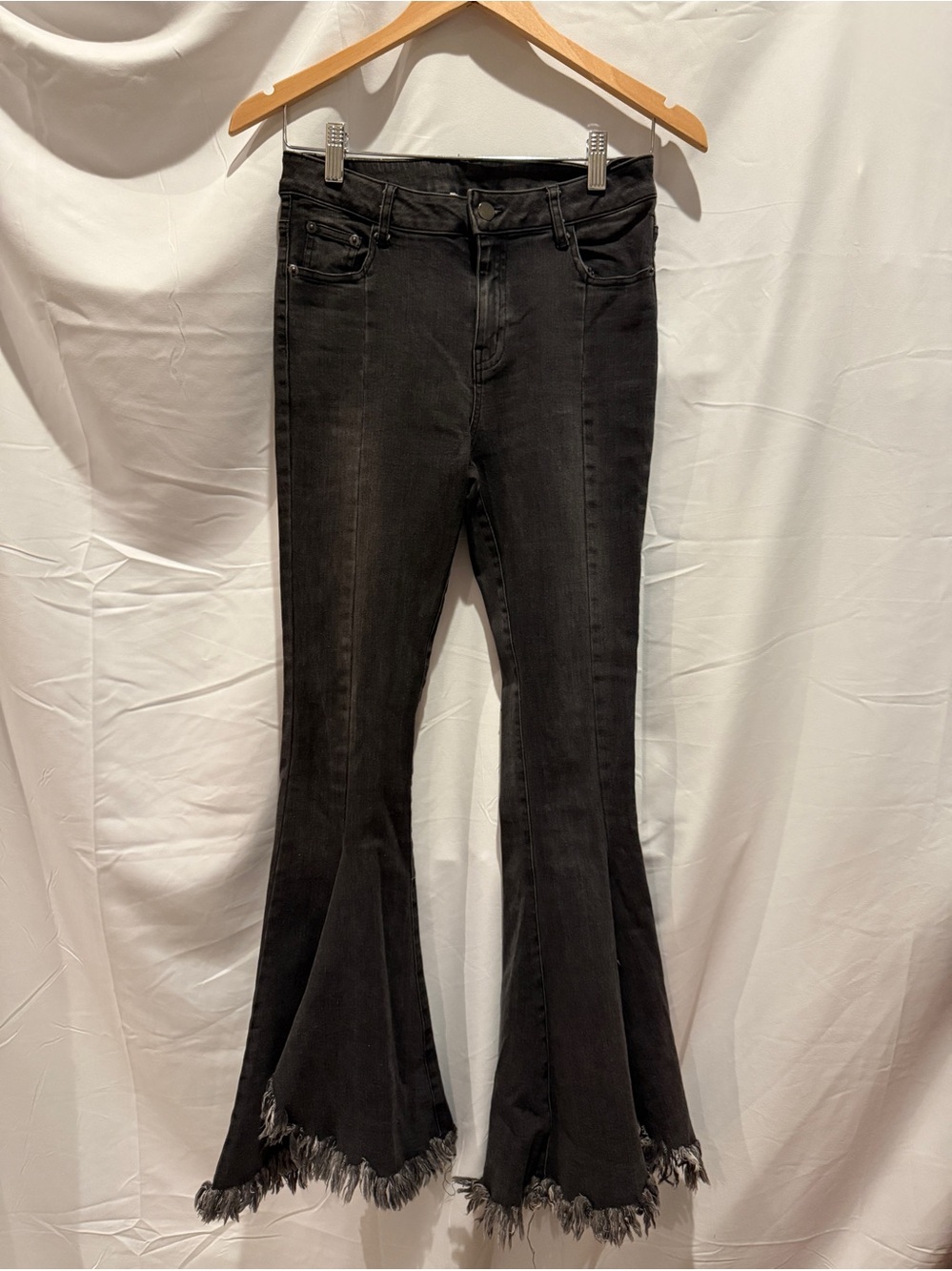 Peach Love California Women’s Black Frayed Hem Flare Jeans